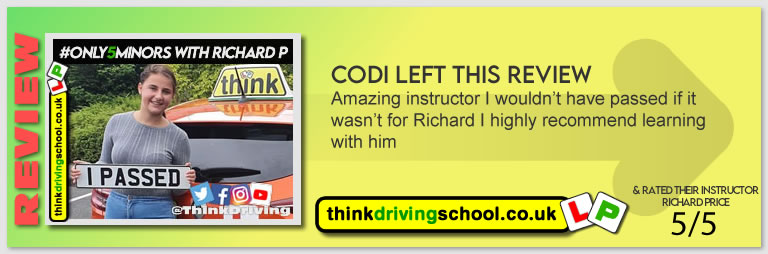 Codi Wrote this awesome review of Richard Price Driving Instructor in Yateley and Sandhurst  