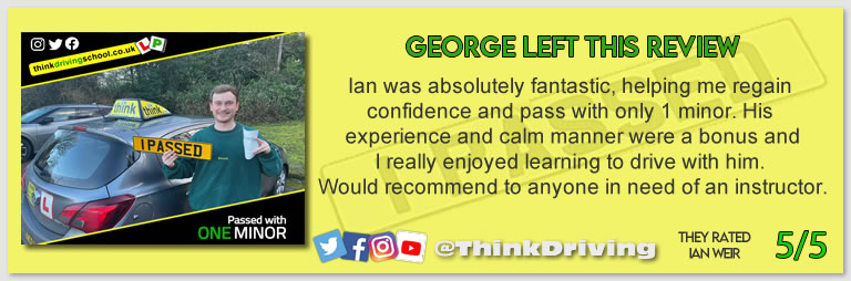 Alexandria passed with driving instructor ian weir and left this awesome review of think driving school 