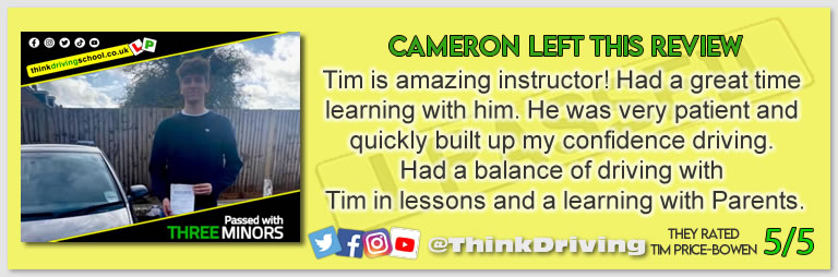 Becca left this awesome review of tim price-bowen at think driving school after passing in November 2023