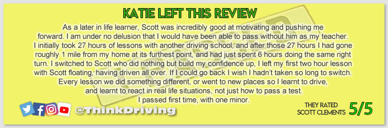 Passed with think driving school November 2023 and left this 5 star review