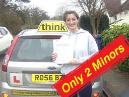 jasmin passed with only 2 minors she learned with think drivng school in farnham