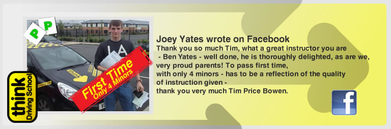 ben left this awseom feview of think driving school farnborough and of tim price-bowen his driving instructor