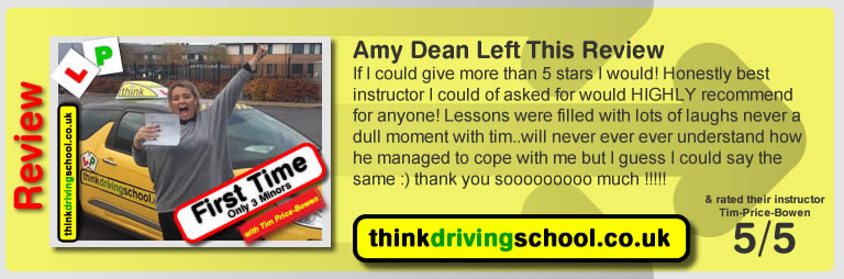 Sam Wilson  left this awesome review of tim price-bowen at think driving school after passing in October 2016