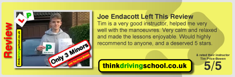 Sam Wilson  left this awesome review of tim price-bowen at think driving school after passing in October 2016