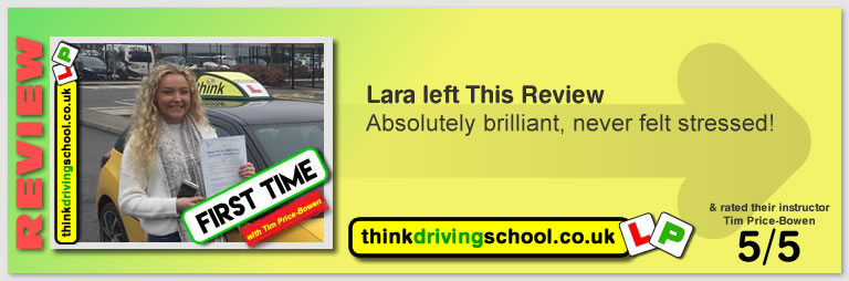 Katherine Rowett  left this awesome review of tim price-bowen at think driving school after passing in March 2018