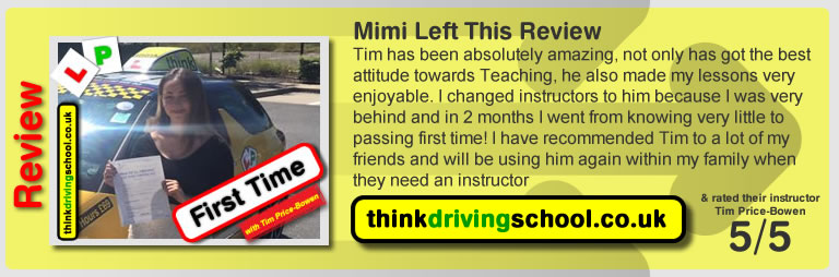 Sam Wilson  left this awesome review of tim price-bowen at think driving school after passing in February 2016