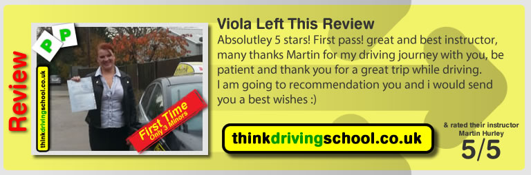 Viola left this awesome review after she passed after drivng lessons in farnborough with martin hurley